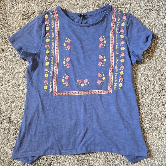 Hannah Blue Embellished Boxy Short Sleeve T-Shirt with Cut Out Back Large - Picture 1 of 6